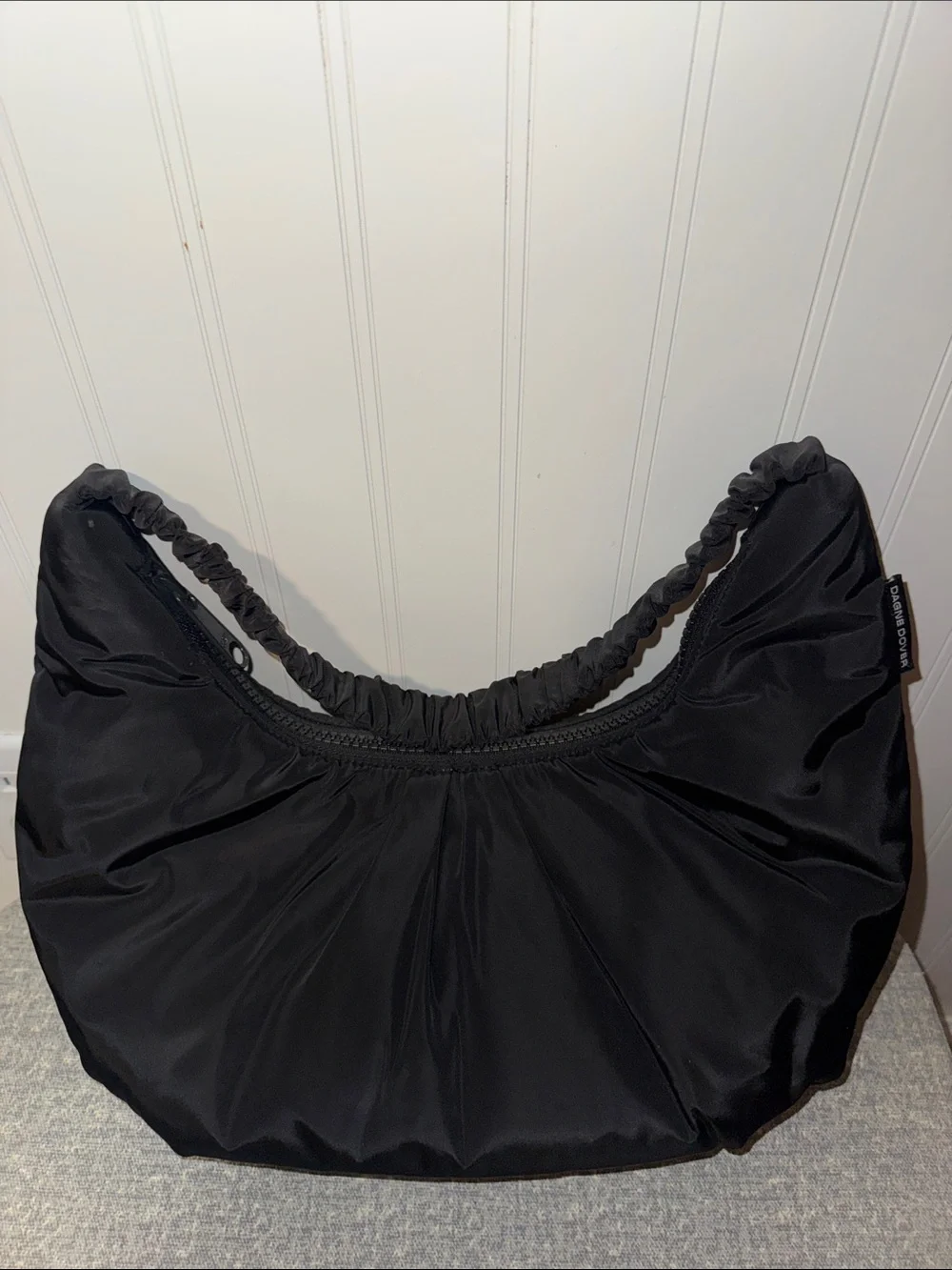 Dagne Dover Black Ruched Handle Nylon Hobo Bag